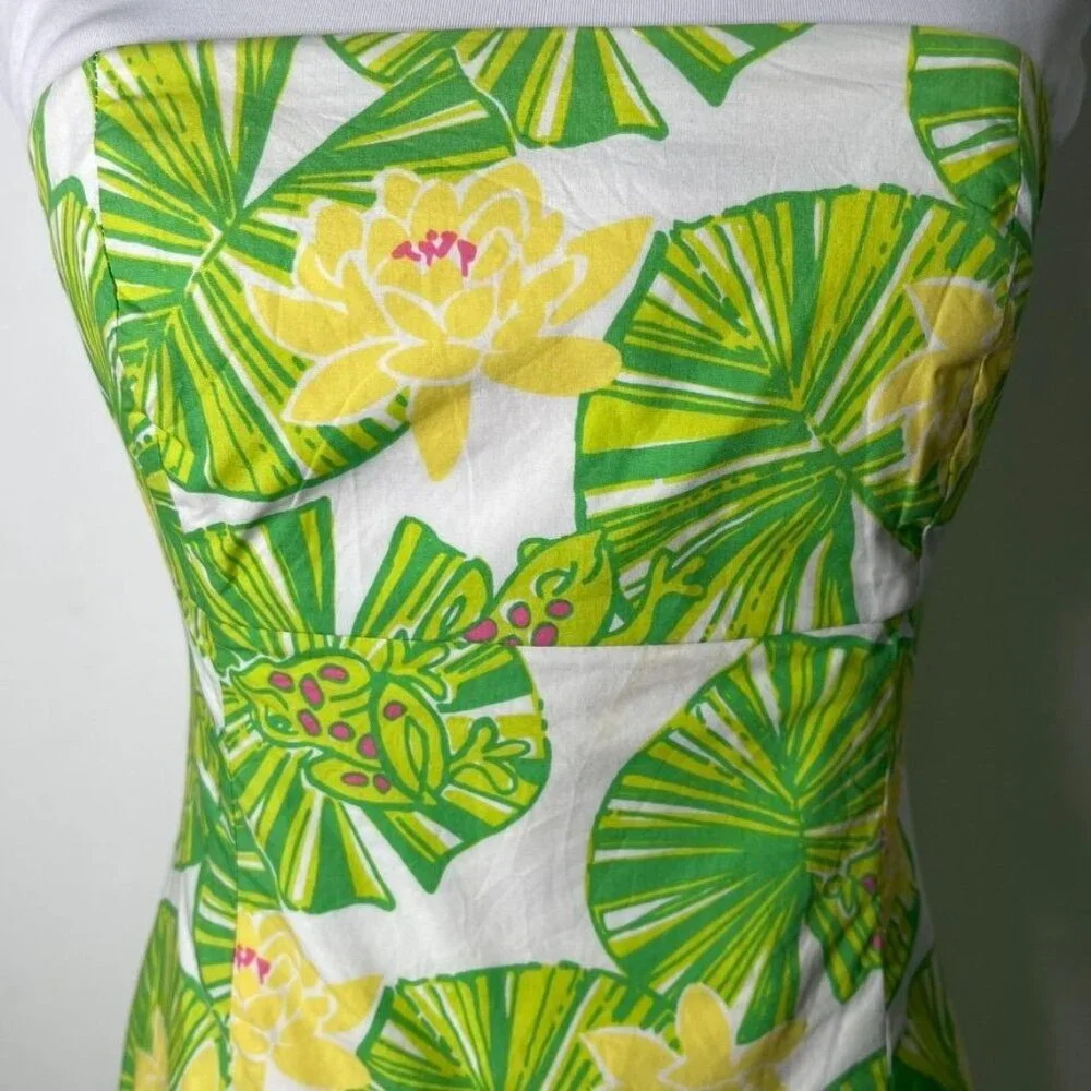 Lilly Pulitzer Franco Strapless Dress Hip Hop Hooray Frog Lily Pad Green Sz 0 - Picture 3 of 12